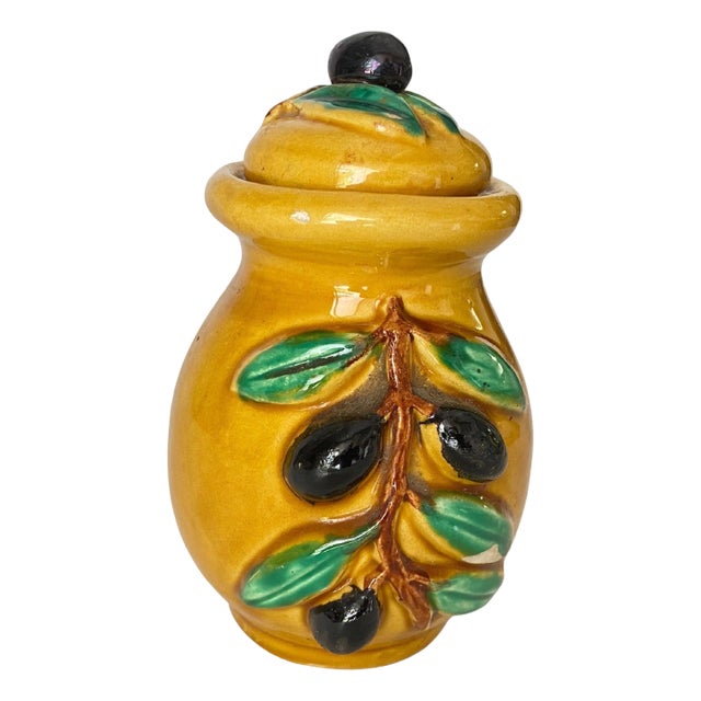 Ocher Earthenware Olive Pot from Vallauris, France, 1970s For Sale
