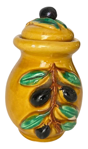 Ocher Earthenware Olive Pot from Vallauris, France, 1970s