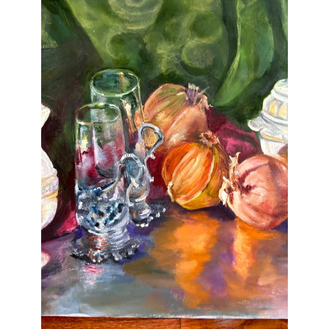 1990s Vintage Impressionist Still Life Oil Painting For Sale - Image 5 of 7