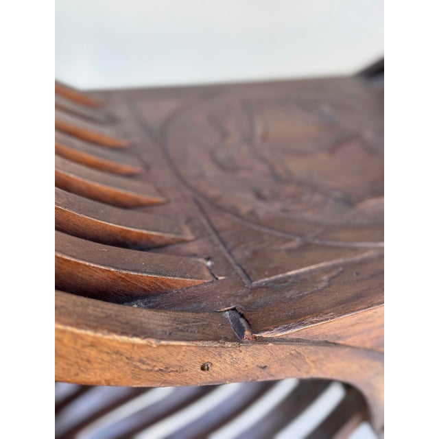 Antique Carved Wood Side Chair: Savonarola Carved Hardwood Antique Chair For Sale - Image 10 of 12
