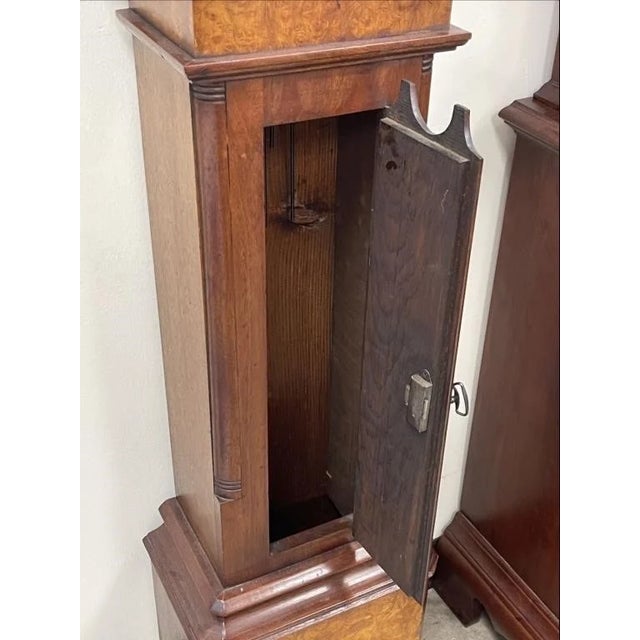 Vintage English-Style Grandmother Clock • Franz Hermle German Mechanical Movement • Burlwood & Mahogany Case For Sale - Image 9 of 15