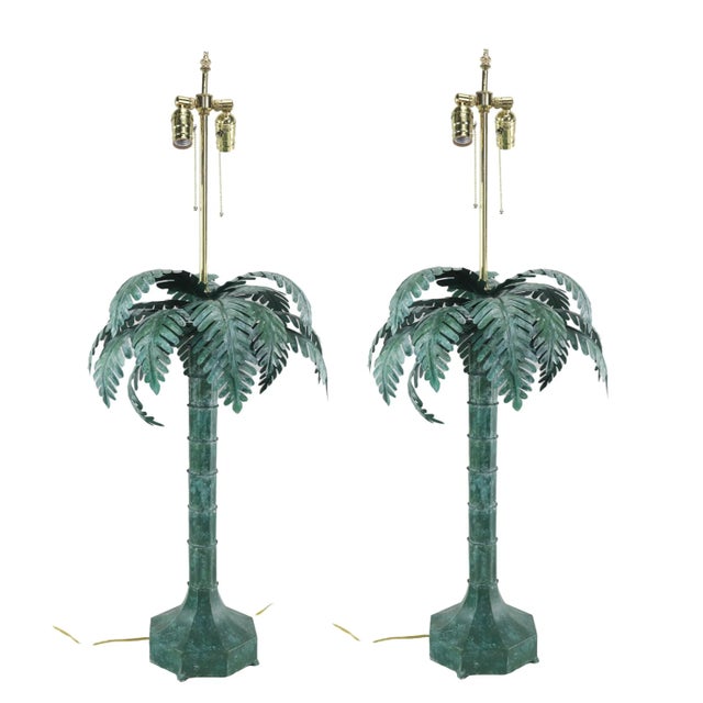 Pair of Vintage Palm Tree Table Lamps, Metal For Sale - Image 11 of 11