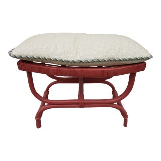 Vintage Bamboo Bench Seat With Cushion -Salmon Colored Base For Sale