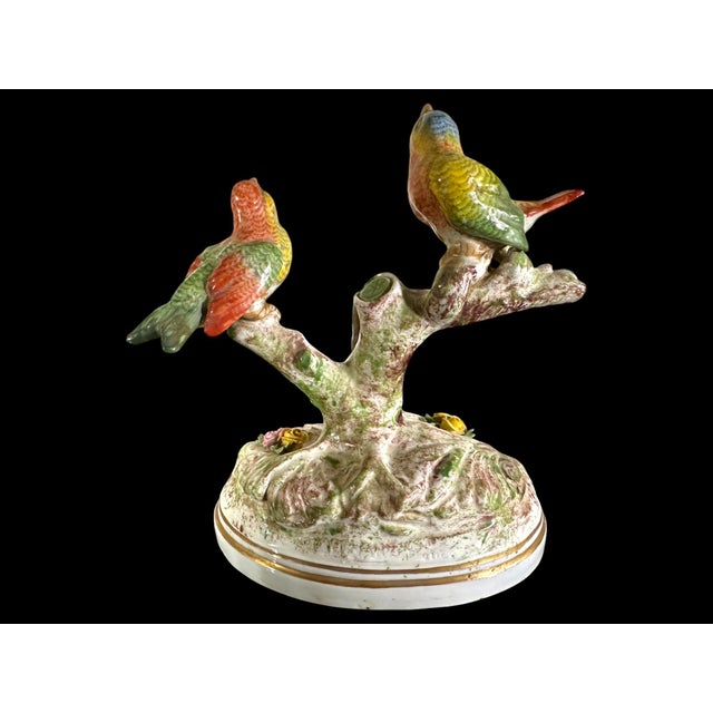 White Pair of Porcelain Finch Birds on Branches, France, Early 20th Century For Sale - Image 8 of 12