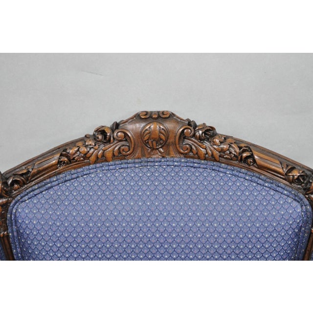 Antique French Renaissance Louis XV Style Carved Walnut Wingback Arm Chair For Sale - Image 4 of 18