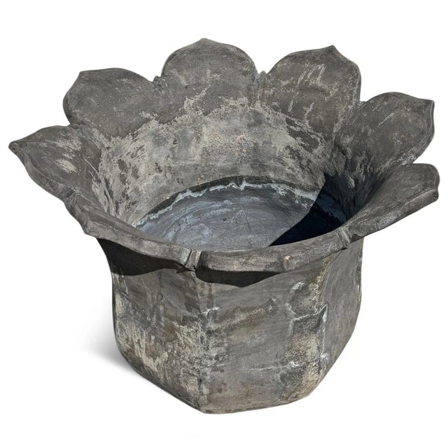 Early 21st Century Large Vintage Black Tulip Earth Ware Pot Planter For Sale - Image 5 of 8