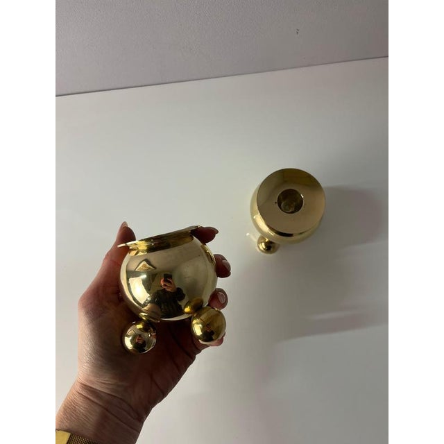 Spherical Brass Candlesticks from Gusums Bruk, Set of 2 For Sale - Image 4 of 11