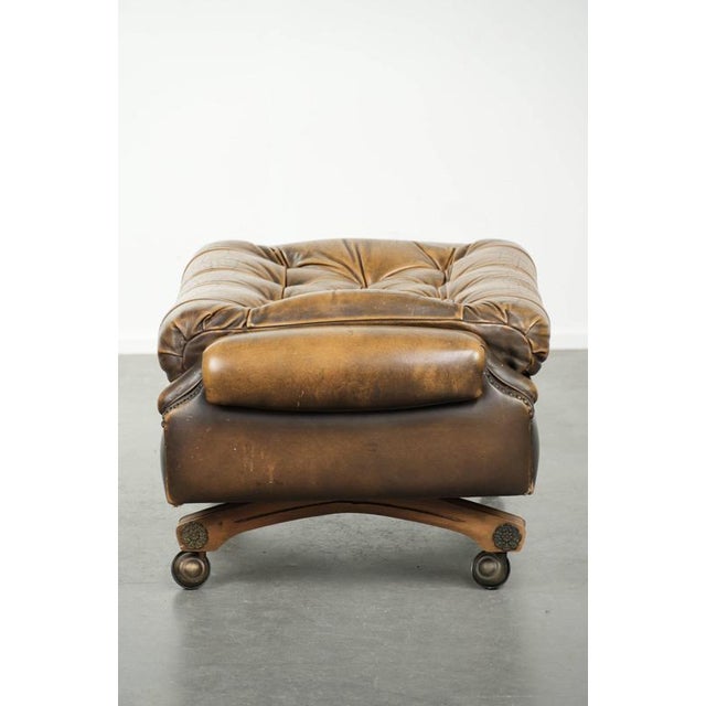 English Chesterfield Ottoman in Cowhide Leather on Wheels For Sale - Image 3 of 13