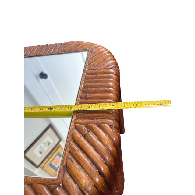 Coffee Vintage 1970s Sculptural Bent Split Reed Wood Coffee Table With Mirrored Center — In the Style of Gabriella Crespi For Sale - Image 8 of 11