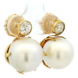 Circa 1990 18k White Gold South Sea Pearl and 1.00 Ct Diamond Earrings For Sale