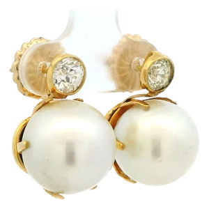 Circa 1990 18k White Gold South Sea Pearl and 1.00 Ct Diamond Earrings