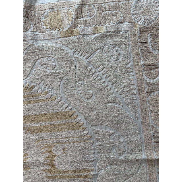 Vintage Hand-Embroidered Neutral Tan Suzani From Bukhara 4'9'' X 4'10'' For Sale In New York - Image 6 of 8