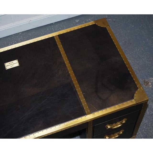 Gold Cumberland Collection Desk in Aged Leather with Red Velvet Lining from Timothy Oulton For Sale - Image 8 of 18