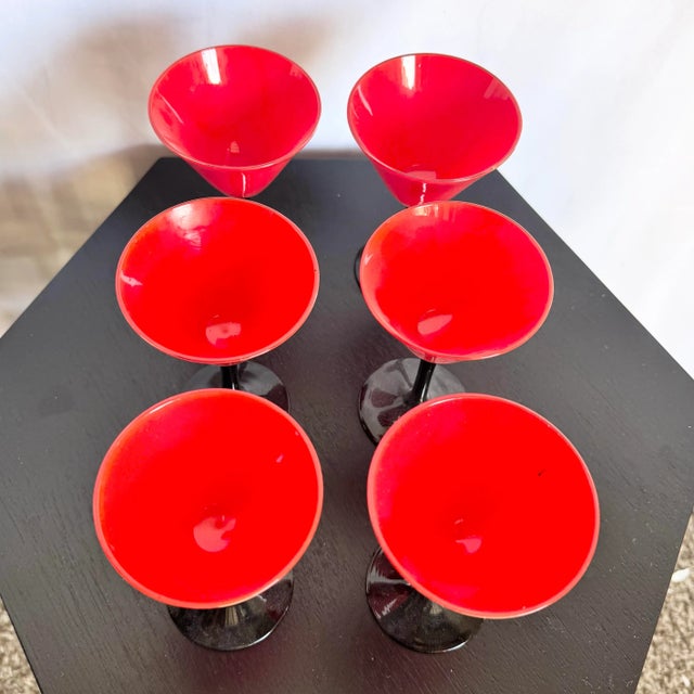 Art Deco Red Cup and Black Stem Glasses - 6 Pieces For Sale - Image 4 of 6