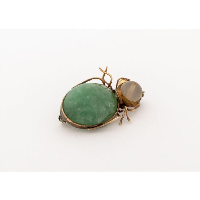 10k Yellow Gold Jade Quartz Insect Brooch For Sale - Image 4 of 8