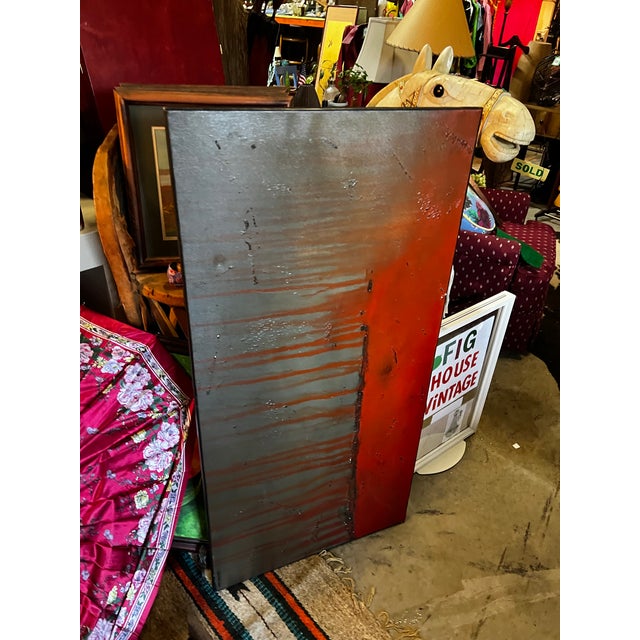 Abstract Turquoise and Orange Abstract Painting on Canvas For Sale - Image 3 of 7