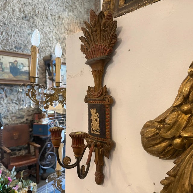 1950s Neo Classic Style Lacquered Wood Florentine Wall Sconces - Set of 2 For Sale - Image 12 of 13
