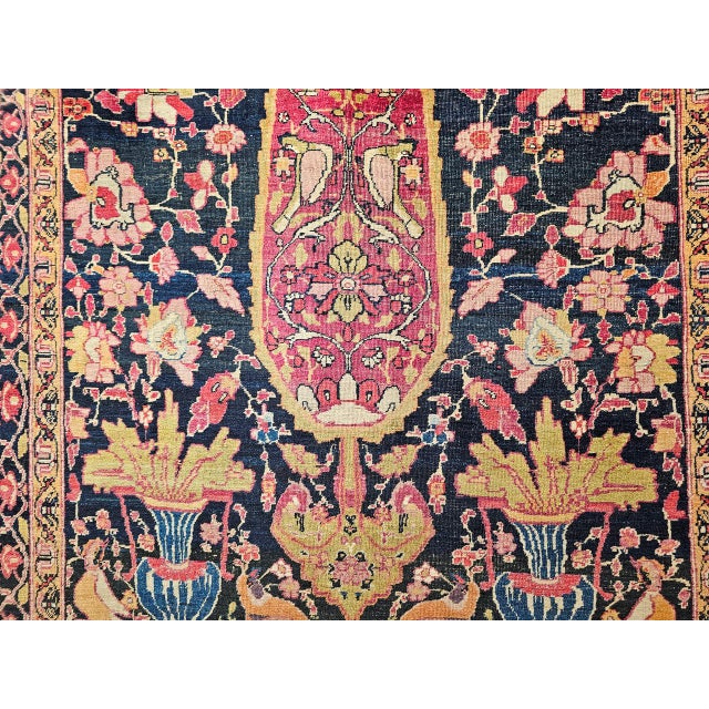 19th Century Persian Kerman Lavar Rug, Hand-Knotted Wool, Tree of Life Pattern, Navy & Ivory, 4x6 For Sale - Image 9 of 13