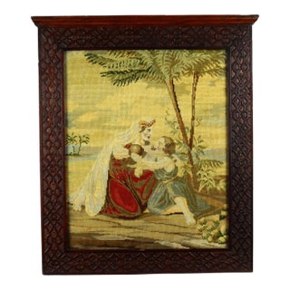 Mid 1800's Needlework Gros & Petit Point, Biblical Scene in Carved Frame For Sale