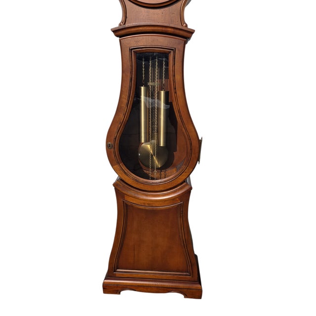 Wood Ethan Allen Swedish Home Grandfather Clock Bombe Mora Longcase Bombay For Sale - Image 7 of 17