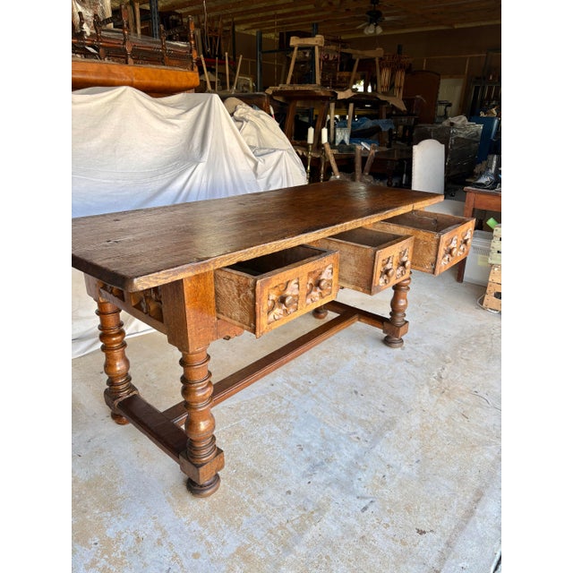 Late 19th Century Italian Walnut Three Drawer Console Table For Sale - Image 6 of 12