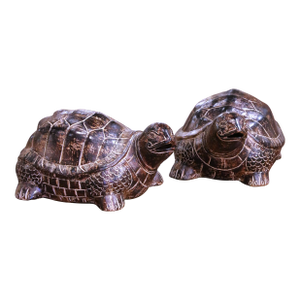 Pair of French Terracotta Turtle Sculptures With Aged Patina