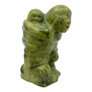 Vintage Hand Carved Signed Inuit Serpentine Sculpture of Mother & Child by Pitsulak Pinquatuk