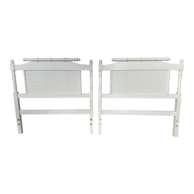 Pair of Vintage Faux Bamboo Pagoda White Headboards For Sale
