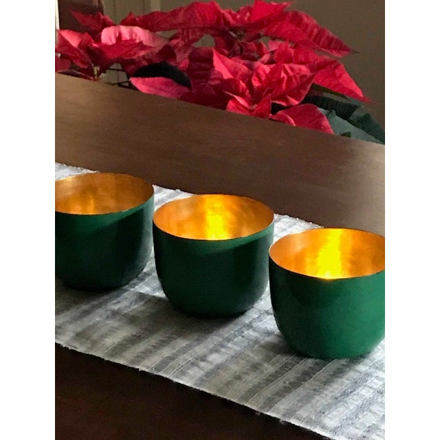 Traditional Green Gold Leaf Cup For Sale - Image 3 of 5