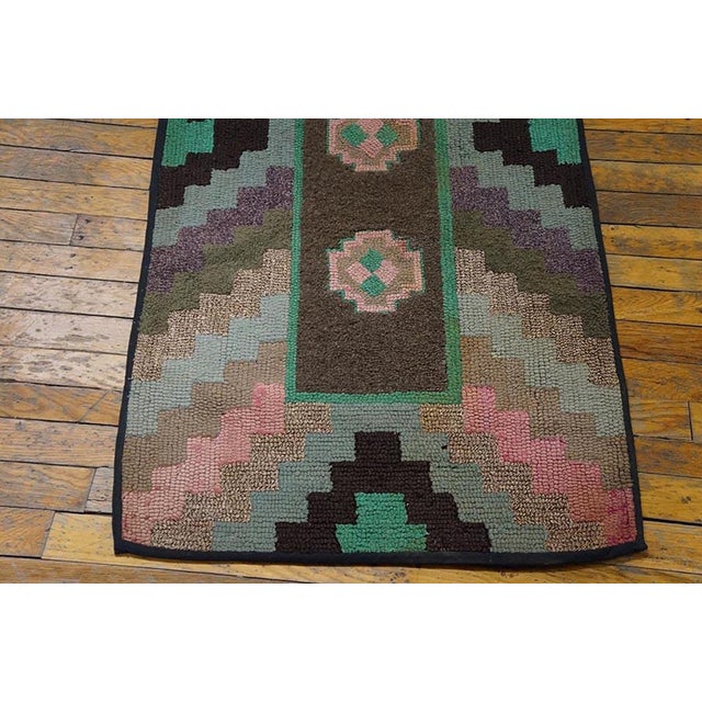 American 1920s Multicolor Geometric Antique American Hooked Rug 2'2" X 4'5" Knotted Wool Carpet For Sale - Image 3 of 4