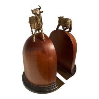 Vintage Sarried Ltd. Spain Brass Bull & Bear Bookends – Wall Street Decor For Sale