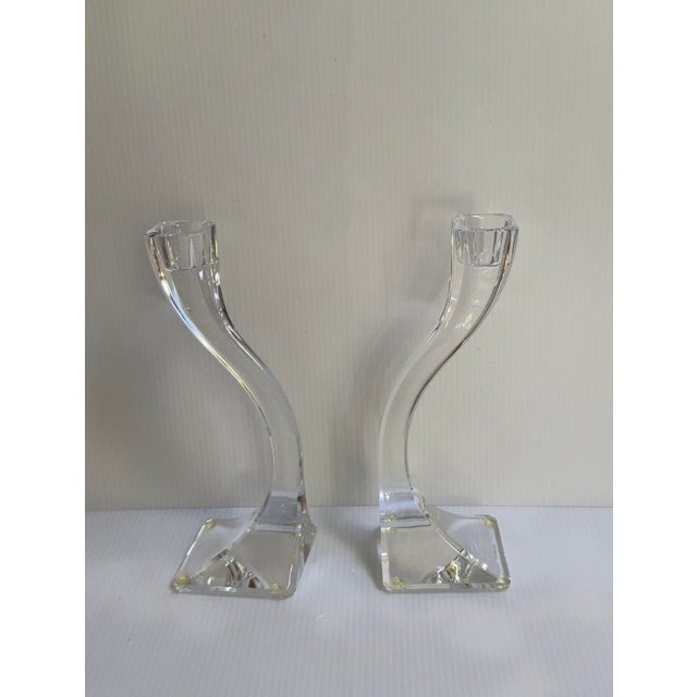 Nachtmann Germany Vintage 1980s Elegant "Duetto" Crystal Carved 8" High Candleholders Set of Two(2) For Sale - Image 4 of 18