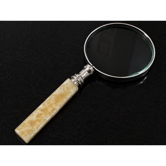 1970s Vintage Decorative Magnifying Glass With Carved Bone Handle and Silver Plate Frame For Sale - Image 5 of 6