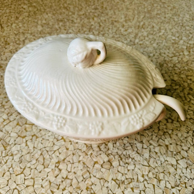 Vintage California Pottery #783 Large White Soup Tureen Swirled with Grapes- 3 Pieces For Sale In Las Vegas - Image 6 of 11