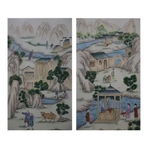Hand-Painted Chinoiserie Wallpaper Panels - Set of 2
