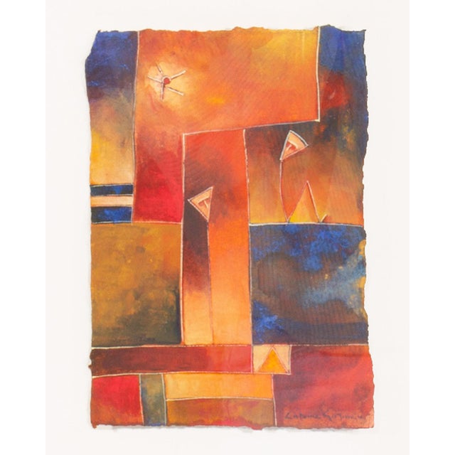A 2006 abstract watercolor painting by the Argentinian artist Antonia Guzman (born 1954). This painting features squares...