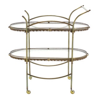 Mid-Century Modern Two-Tier Brass Serving Cart Table For Sale