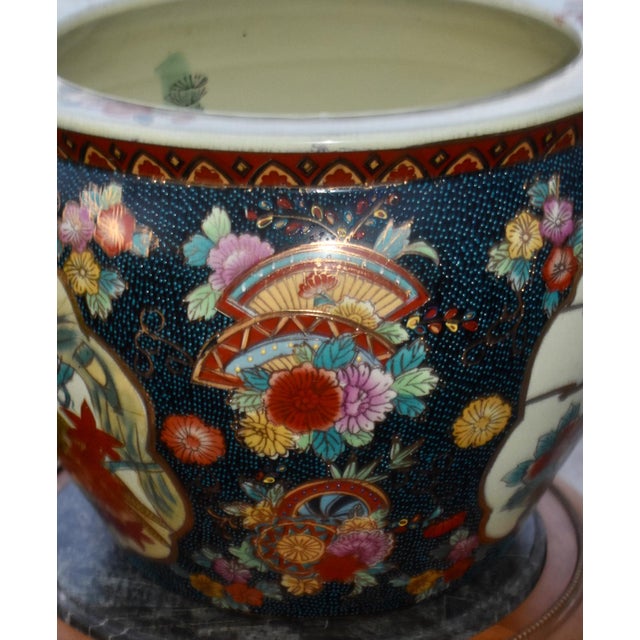 Vintage (1980's) Large Fishbowl has an Asian Style. Made of Ceramic. Multi Color Painted Floral & Birds Details. The...