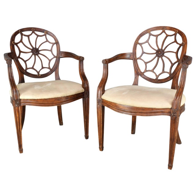 Pair of Early 20th Century Spider Back Hepplewhite Chairs For Sale