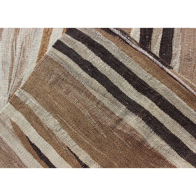 Stripe Design Turkish Vintage Flat-Weave Rug in Shades of Brown, Camel, Tan, and Ivory For Sale - Image 9 of 10