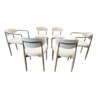 Restoration Hardware Arno Fabric Dining Chairs Complete Set of 6 | 4 Side Chairs & 2 Armchairs For Sale
