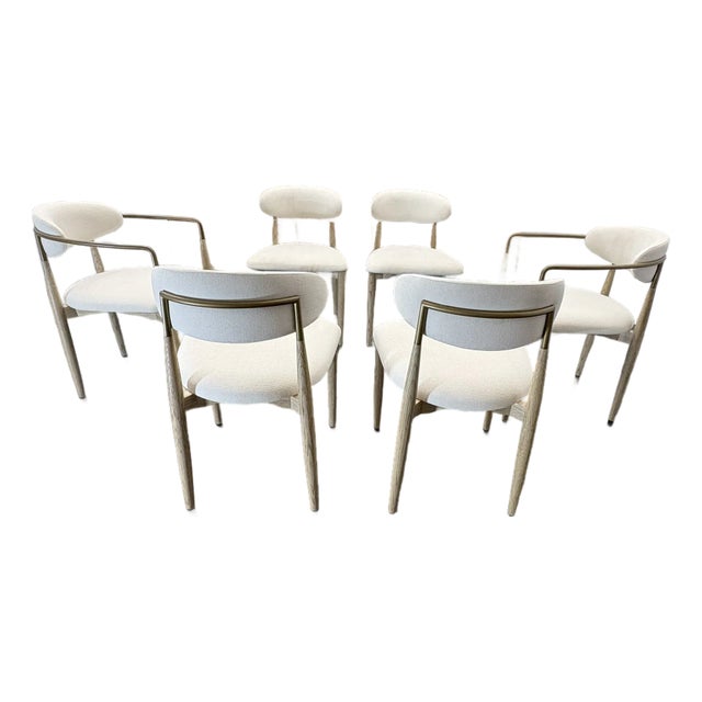 Restoration Hardware Arno Fabric Dining Chairs Complete Set of 6 | 4 Side Chairs & 2 Armchairs For Sale