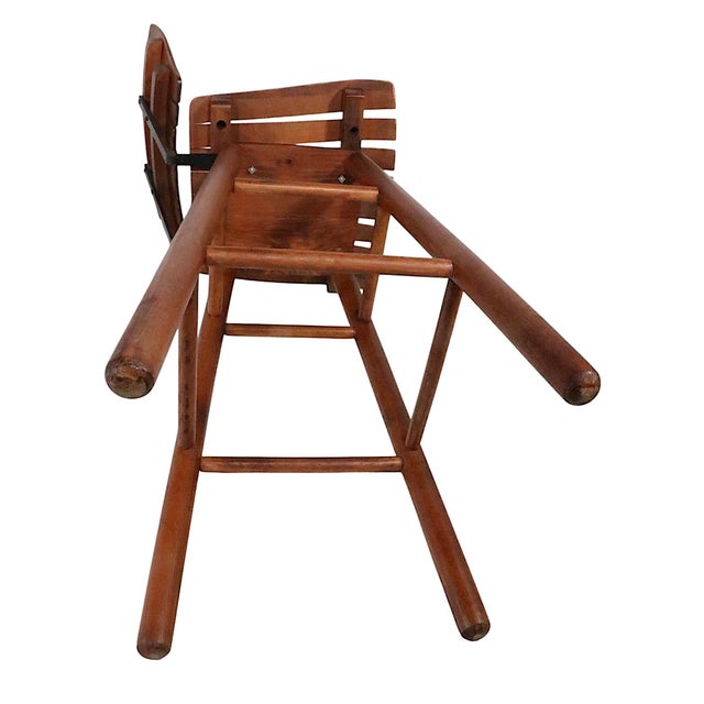 Tan Mid 20th Century Set of 3 Wood Slat and Wrought Iron Bar Stools Attributed to Umanoff For Sale - Image 8 of 12