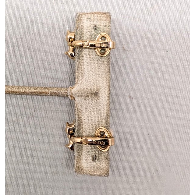 1950s Vintage 1958 Signed Crown Trifari Goldtone Faux-Pearl "Calypso" Clip Earrings-2 Pieces For Sale - Image 5 of 7