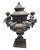 This exceptional pair of antique Neoclassical style covered garden urns is masterfully crafted from heavy cast lead,...