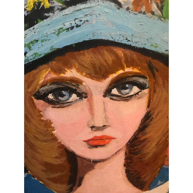 Mid-Century Modern Mid 20th Century Expressionist Portrait Oil Painting of a Woman Wearing a Hat, Framed For Sale - Image 3 of 7