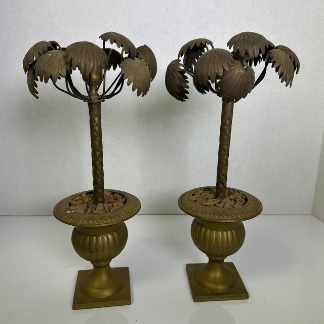 Copper Pair of Vintage Palm Tree Candle Holders For Sale - Image 8 of 11