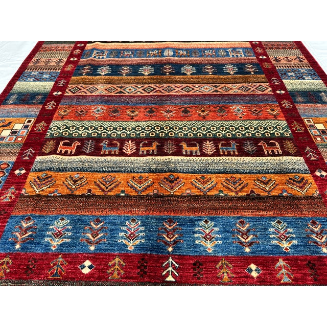 Multicolor Afghan Khorjin Hand-Knotted Wool Rug - 8'0" X 5'9" For Sale - Image 11 of 14
