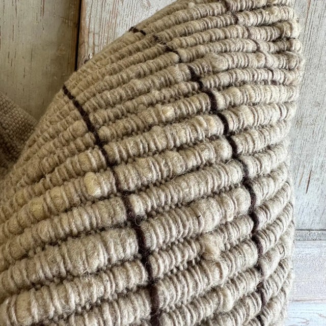 Mid-Century Modern Feliz Handmade Organic Wool Pillow With Heavy Texture Brown Lines For Sale - Image 3 of 7