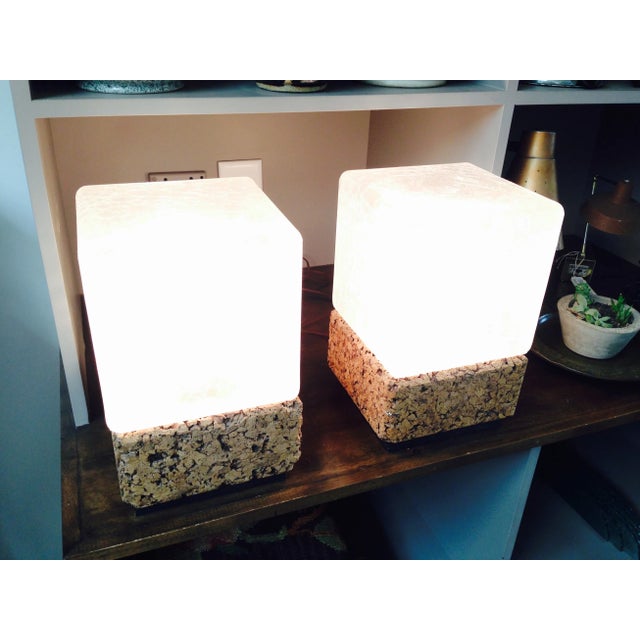 Glass Ice Cube Crackled Glass Table Lamps - A Pair For Sale - Image 7 of 10